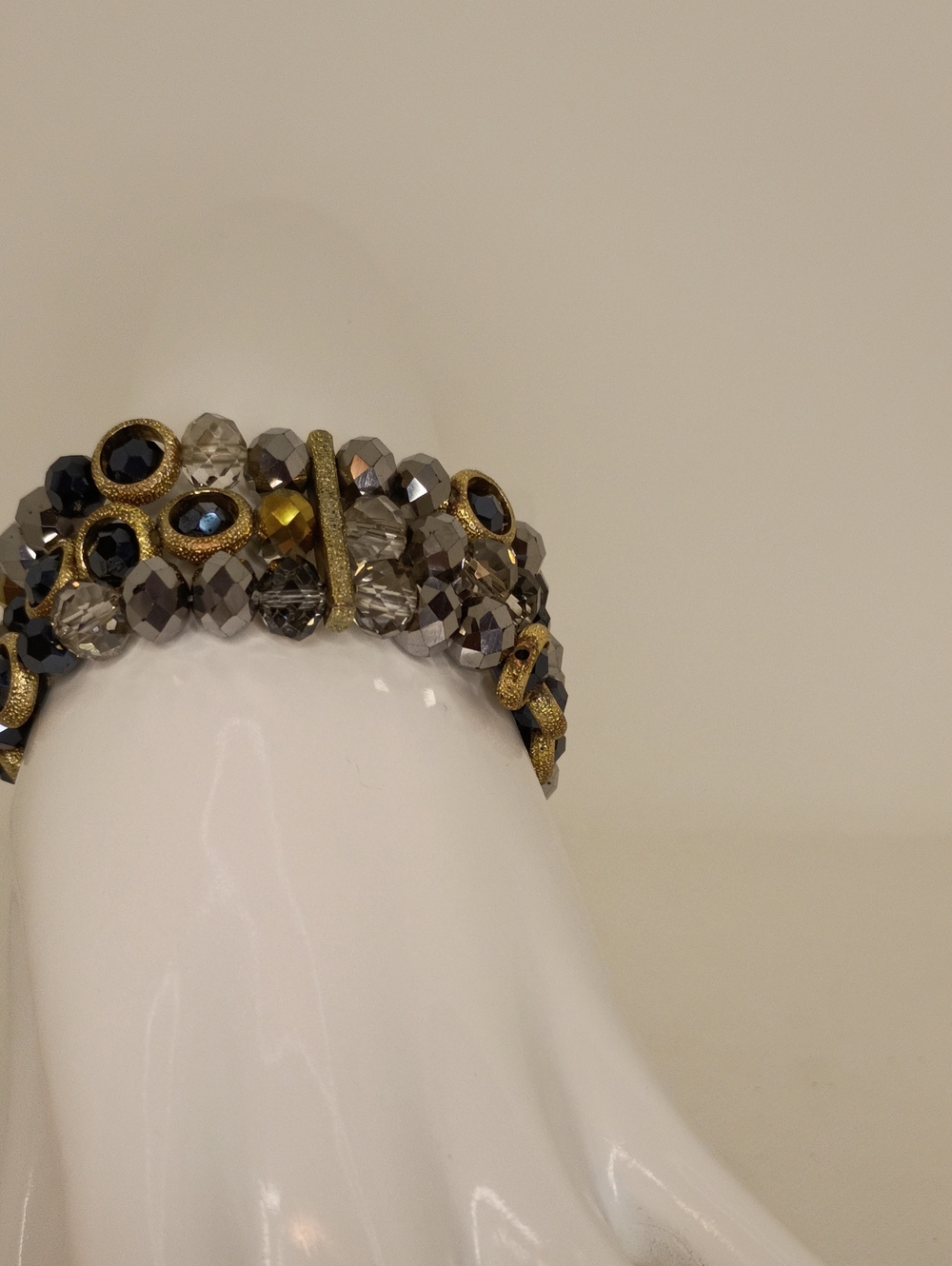 Gold-Accent Gray Crystal Stretch Bracelet
